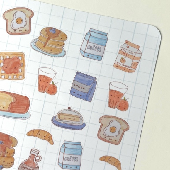 ✨handmade by me✨ kawaii blue breakfast bujo sticker sheet pancakes waffles juice - Picture 7 of 9